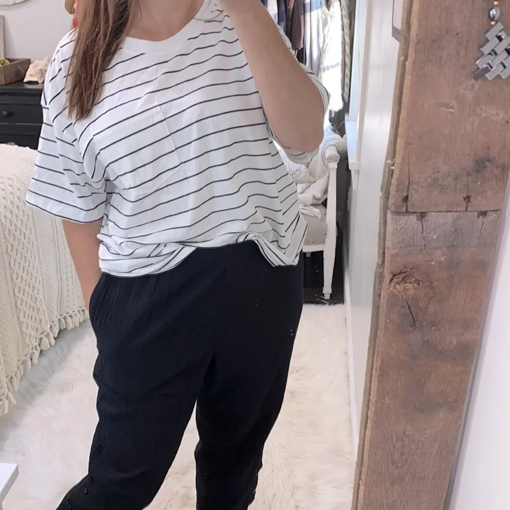 Striped White and Black Women's Top